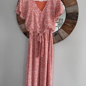 Floral V-Neck Dress in Orange